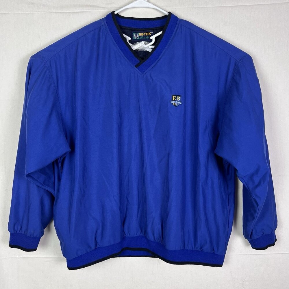 VTG Eddie Bauer Golf EBTEK Windbreaker Mens XL Blue Pullover V Neck Jacket Coat‎